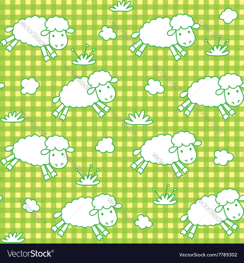 Seamless pattern with funny sheeps and clouds