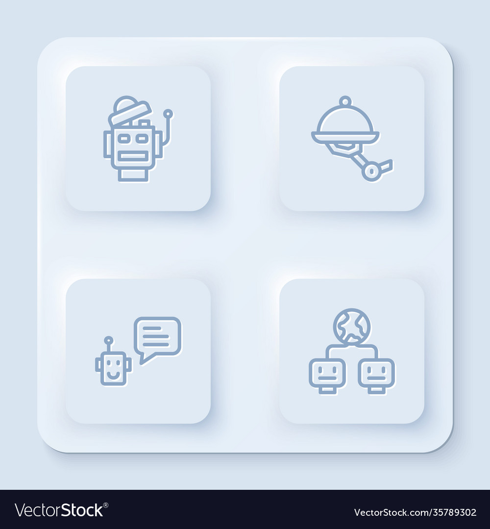 Set line robot waiter bot and artificial vector image Set line robot waiter bot and artificial