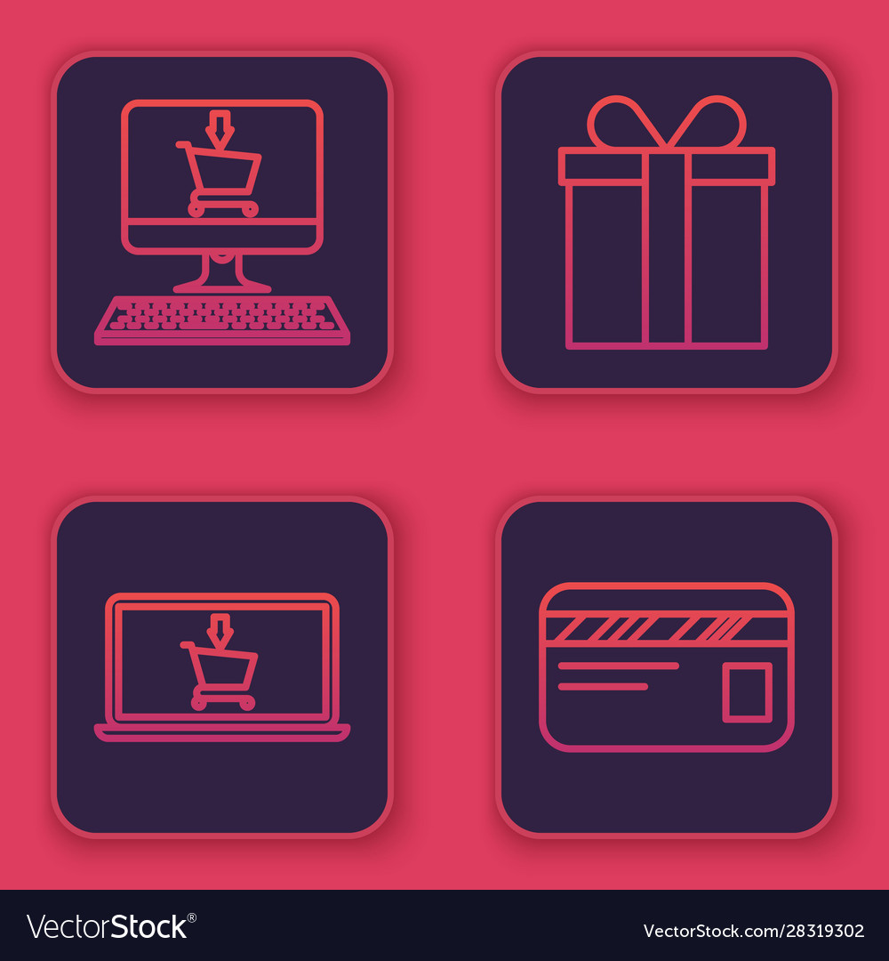 Set line shopping cart on screen computer Vector Image Set line shopping cart on screen computer