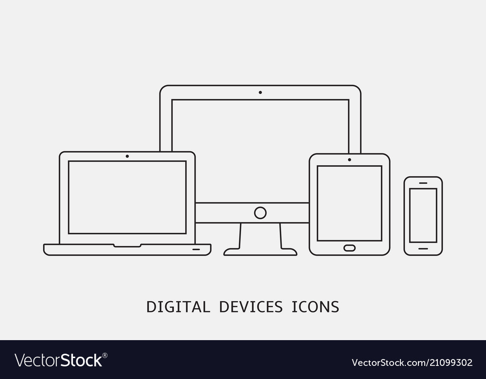 Set of outline device icons monitor vector image Set of outline device icons monitor