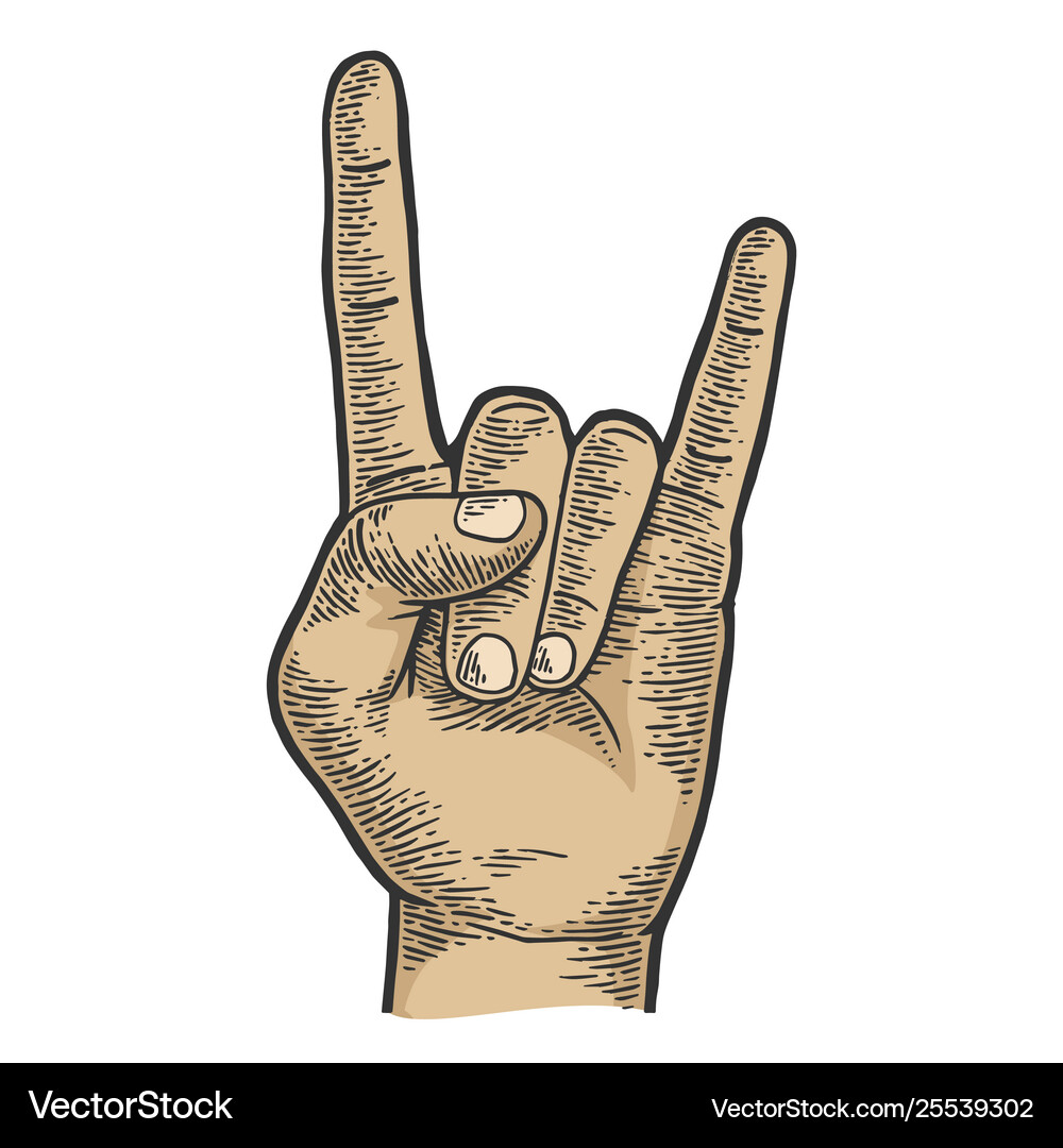 Sign horns hand gesture sketch engraving Vector Image