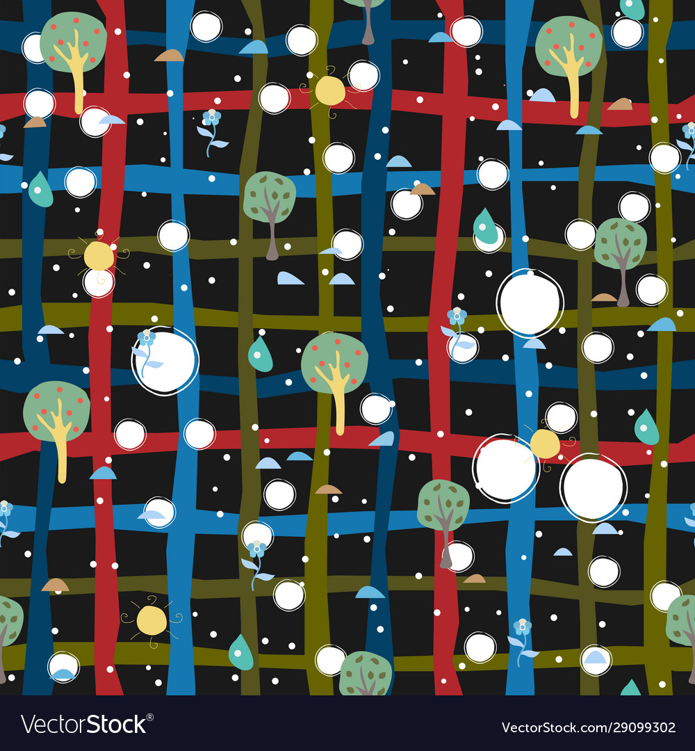 Simple summer seamless pattern with trees sun