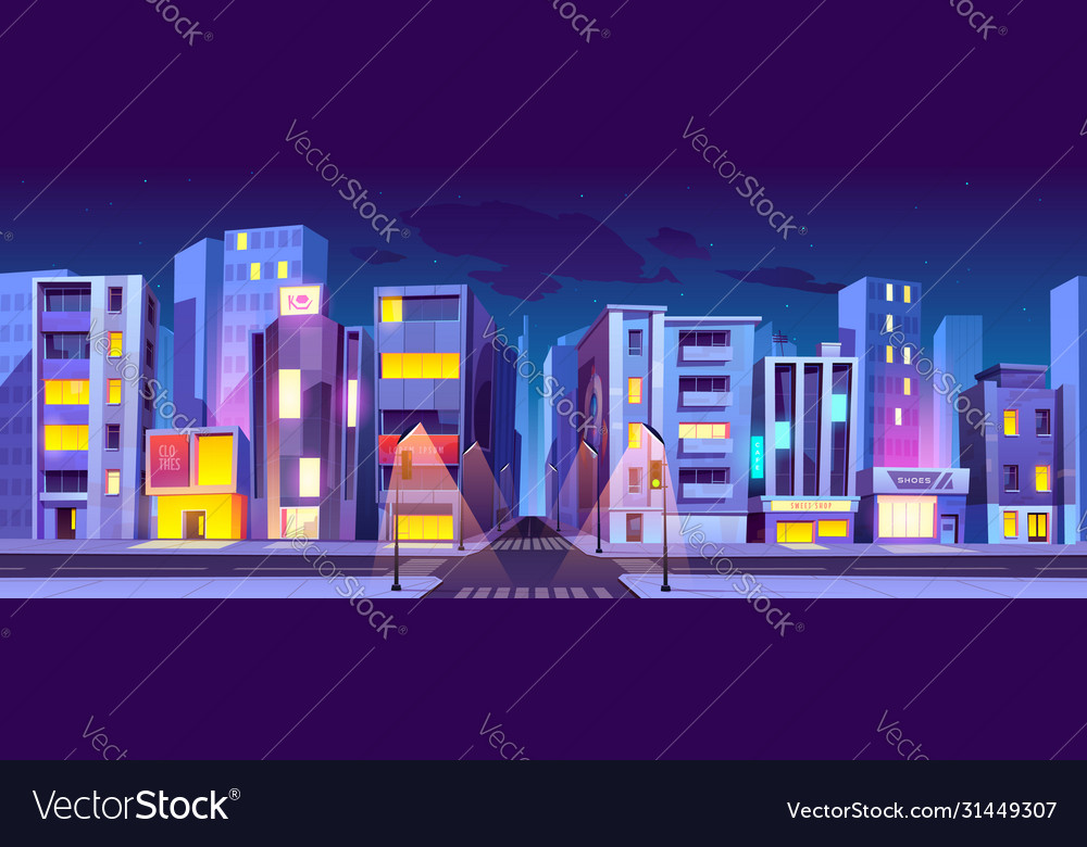 City crossroad at night transport intersection Vector Image