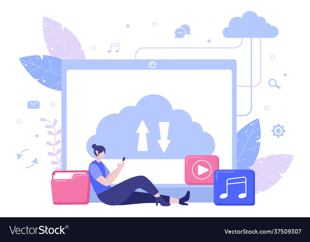 Cloud backup storage computer system vector image Cloud backup storage computer system