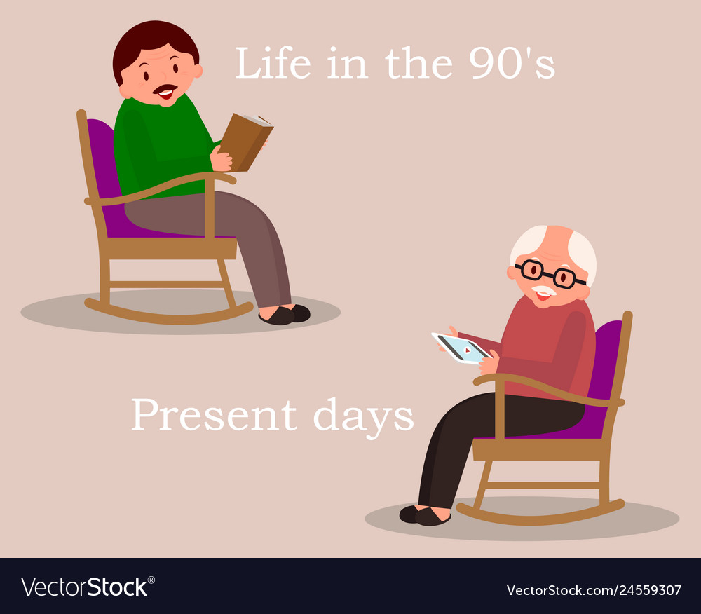 Konzept der Vergangenheit und des zukünftigen Mannes sitzen in rocking vector image Konzept der Vergangenheit und des zukünftigen Mannes sitzen in rocking