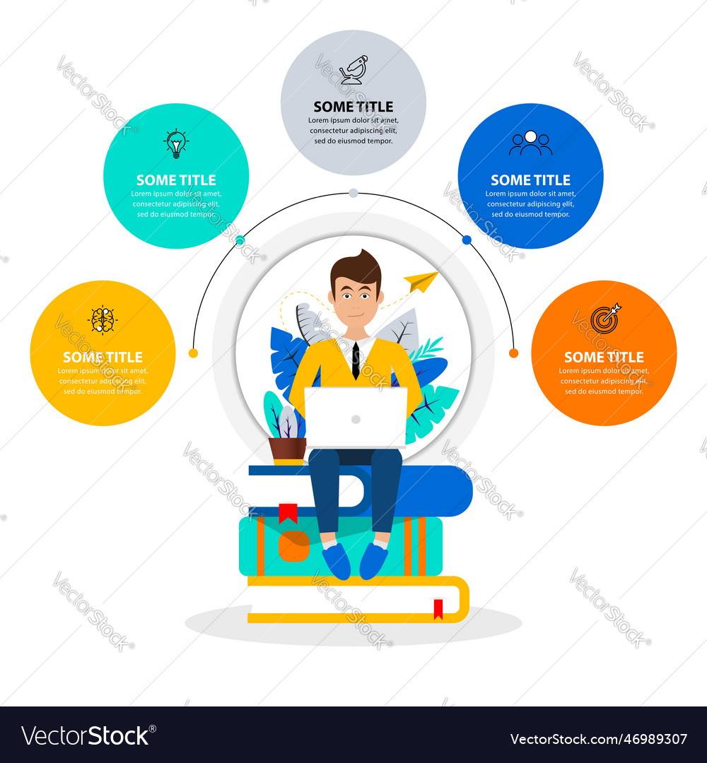 Infographic template studying boy with five