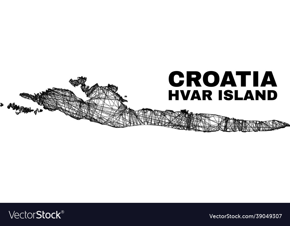 Linear irregular mesh hvar island map vector image Linear irregular mesh hvar island map