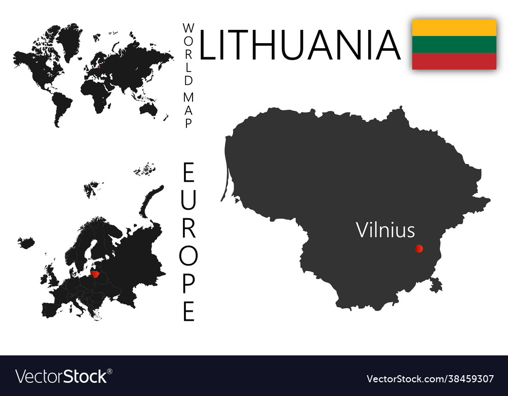 Realistic map lithuania with flag vector image Realistic map lithuania with flag