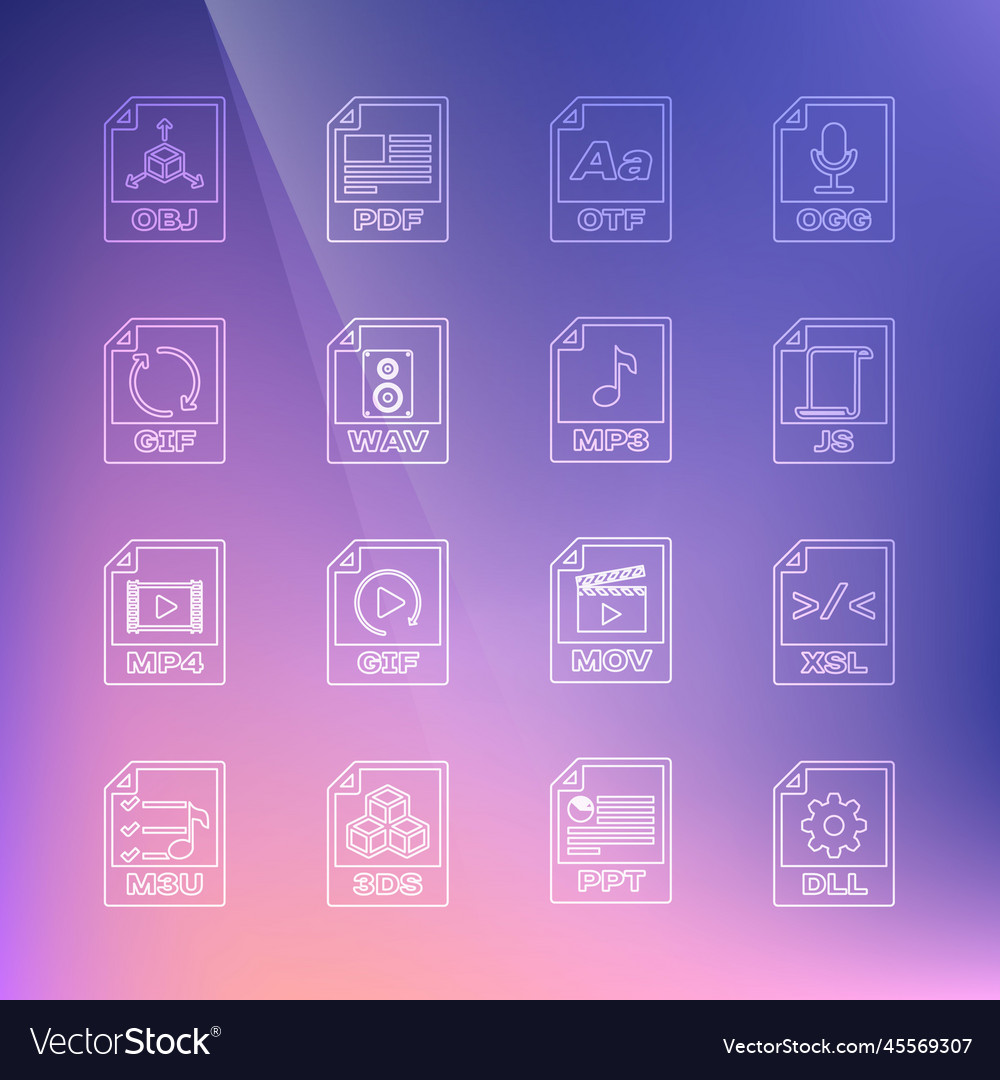 Set line dll file document xsl js otf wav gif vector image Set line dll file document xsl js otf wav gif