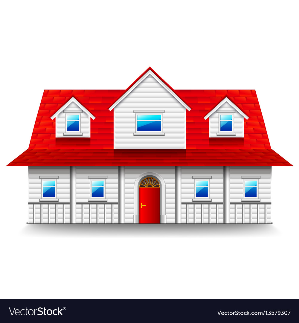 Wide two-storey house isolated on white Royalty Free Vector