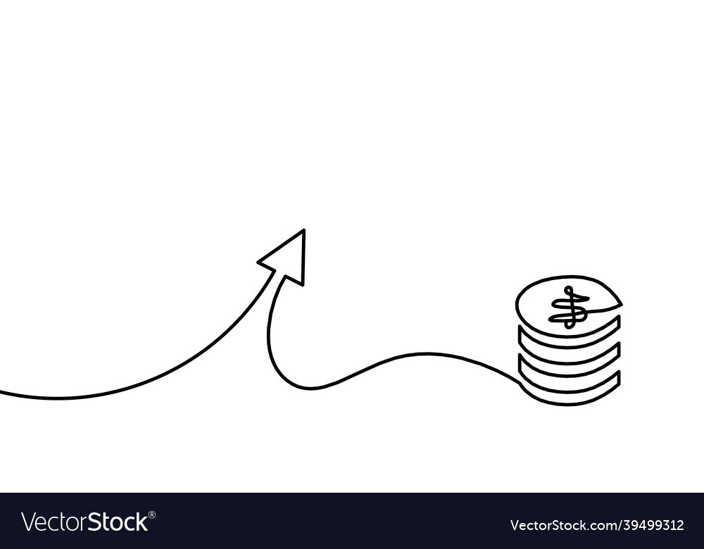 Abstract coins and arrow as continuous lines Vector Image Abstract coins and arrow as continuous lines
