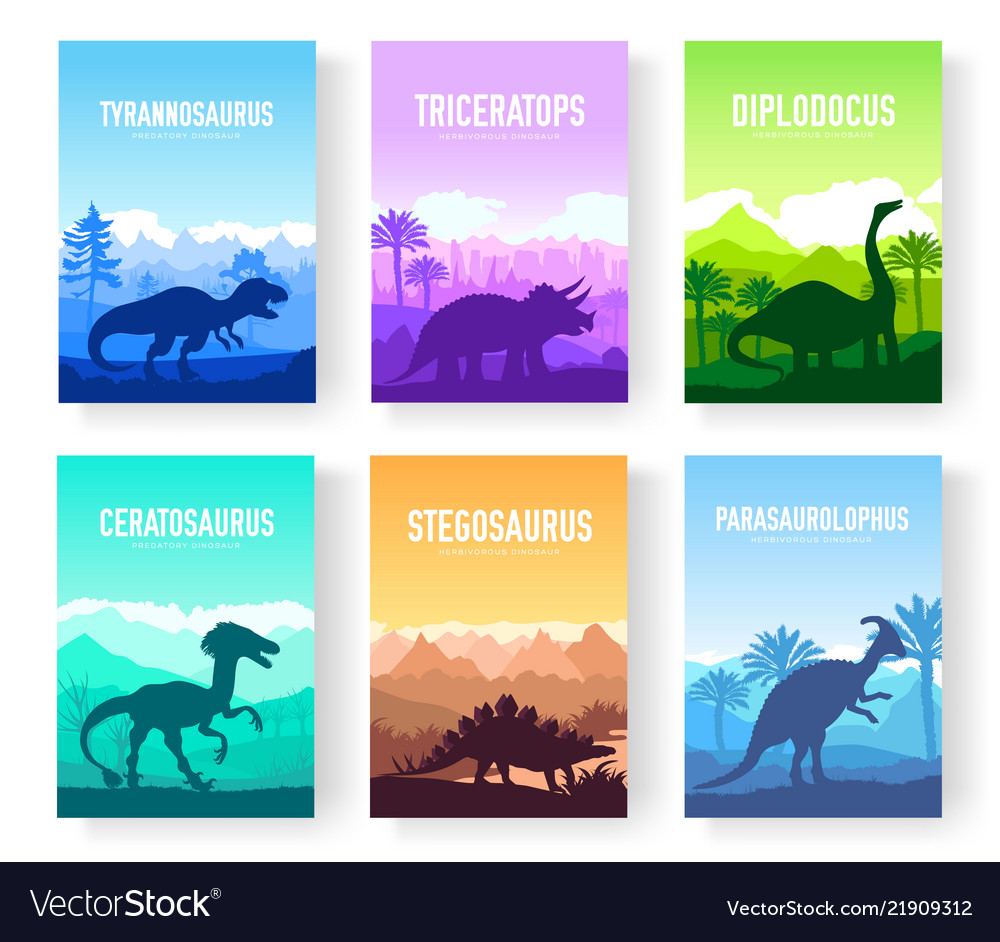 Brochures with set of colorful primitive dinosaurs Brochures with set of colorful primitive dinosaurs