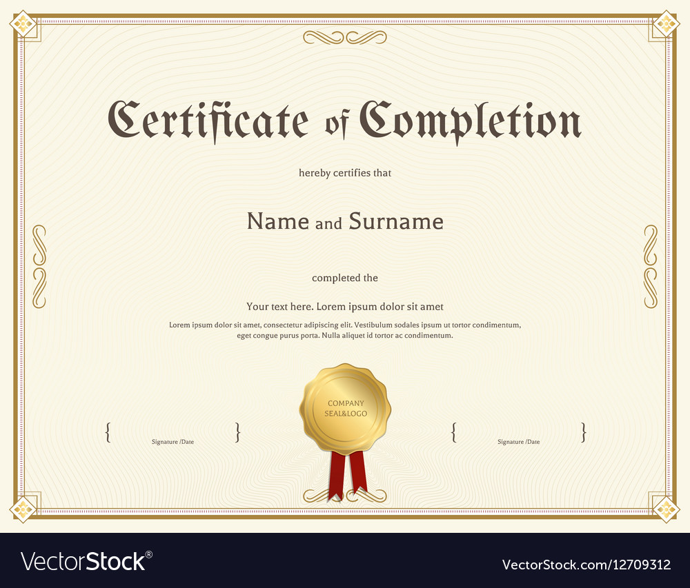 certificate of completion template vintage theme vector image certification of completion