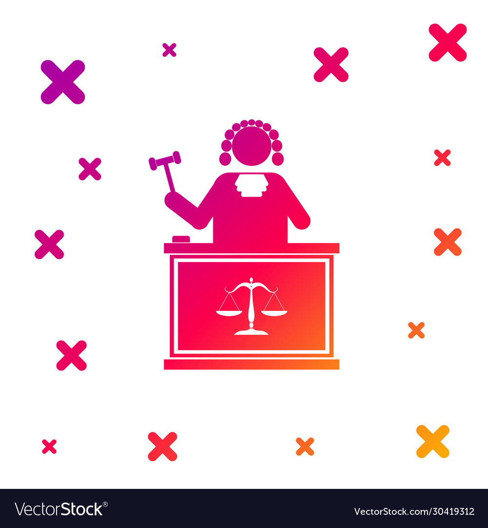 Color judge with gavel on table icon isolated