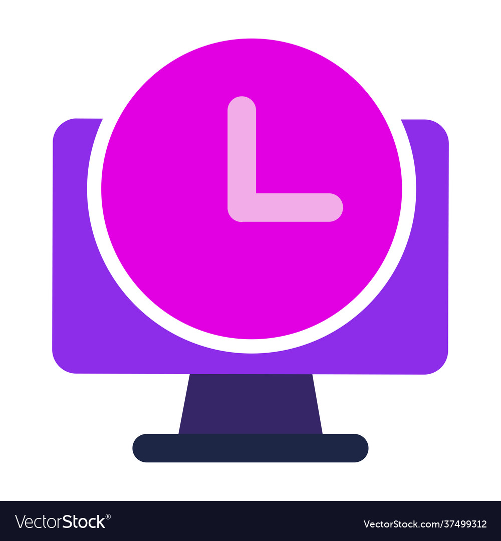 Computer icon with time flat design vector image Computer icon with time flat design