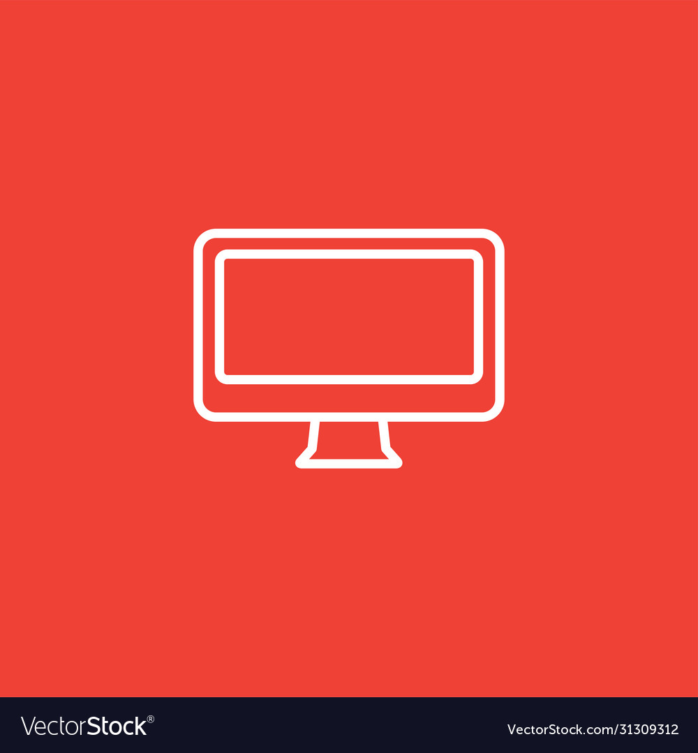 Computer monitor line icon on red background Vector Image Computer monitor line icon on red background