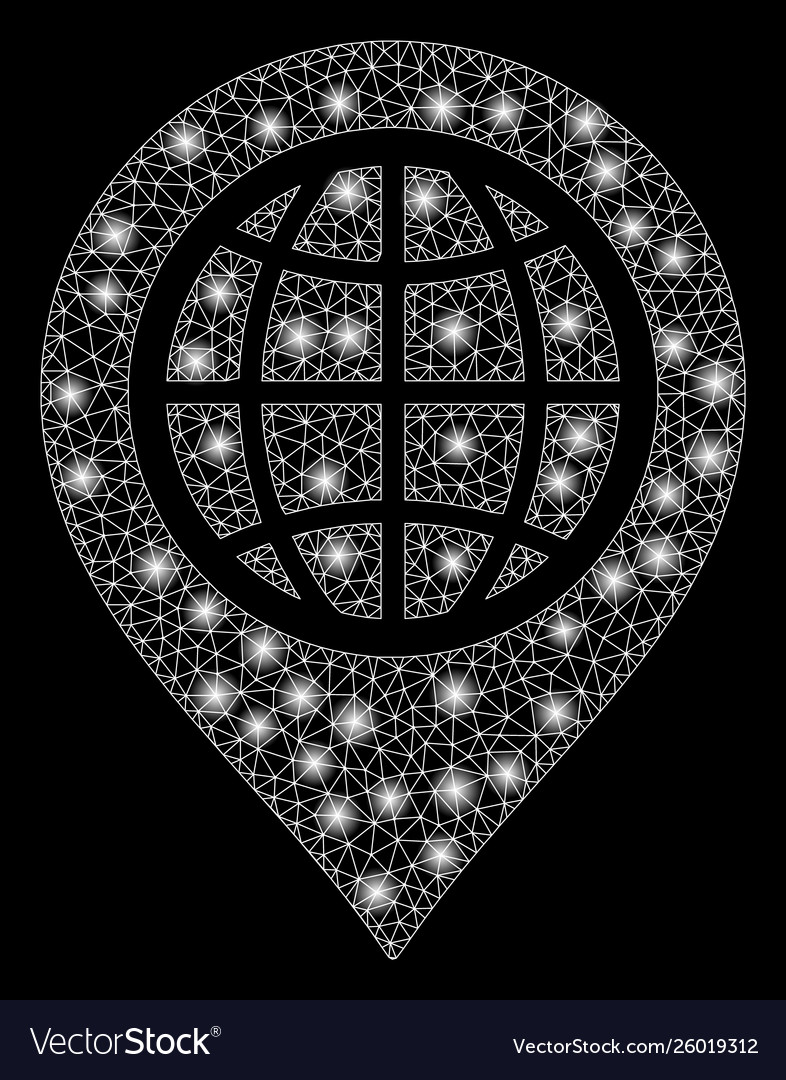 Flare mesh wire frame globe map marker with light vector image Flare mesh wire frame globe map marker with light