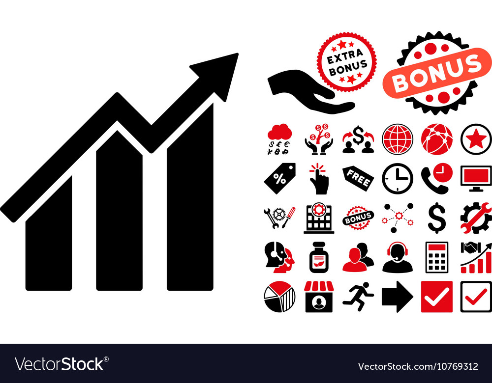 Growth chart flat icon with bonus