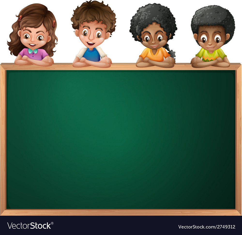 Kids leaning over the empty blackboard Royalty Free Vector