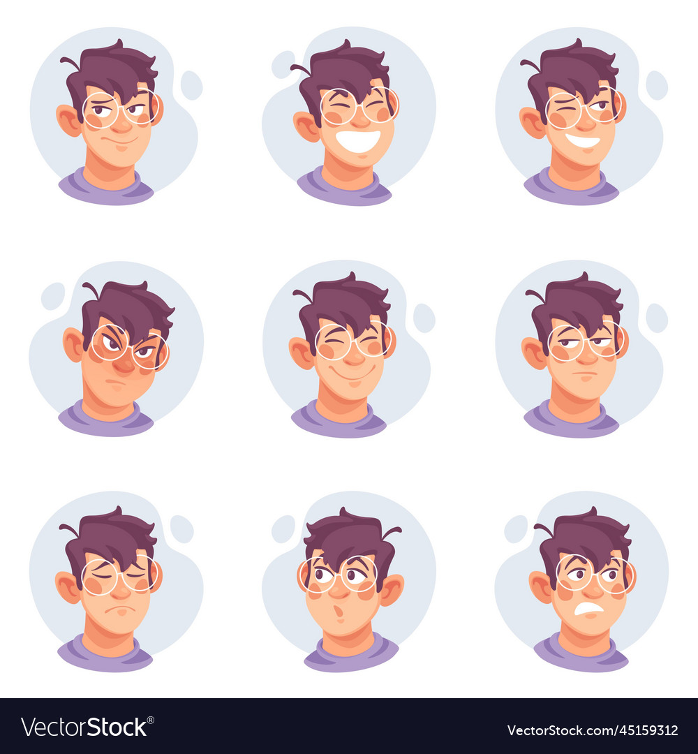 Man in glasses showing different emotion vector image Man in glasses showing different emotion