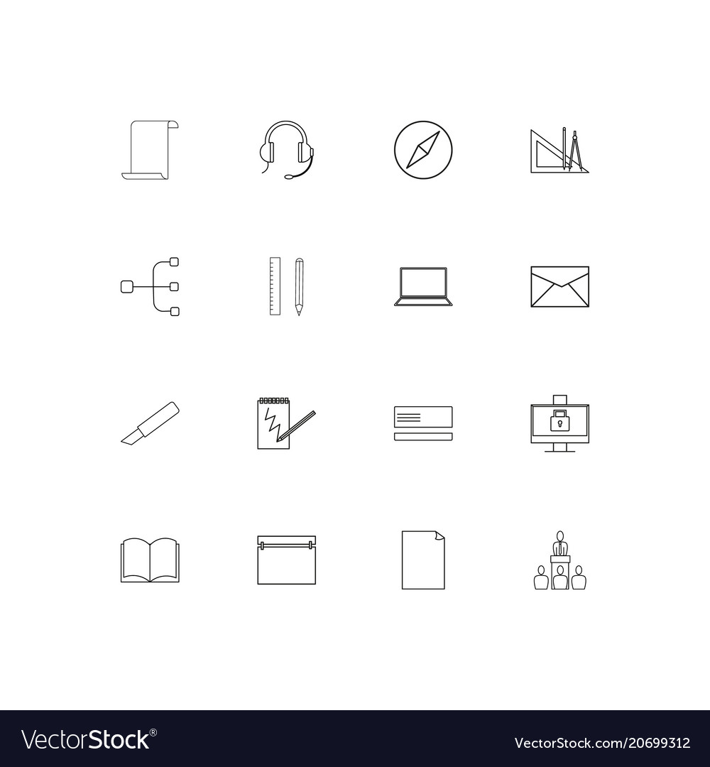 Office simple linear icons set outlined