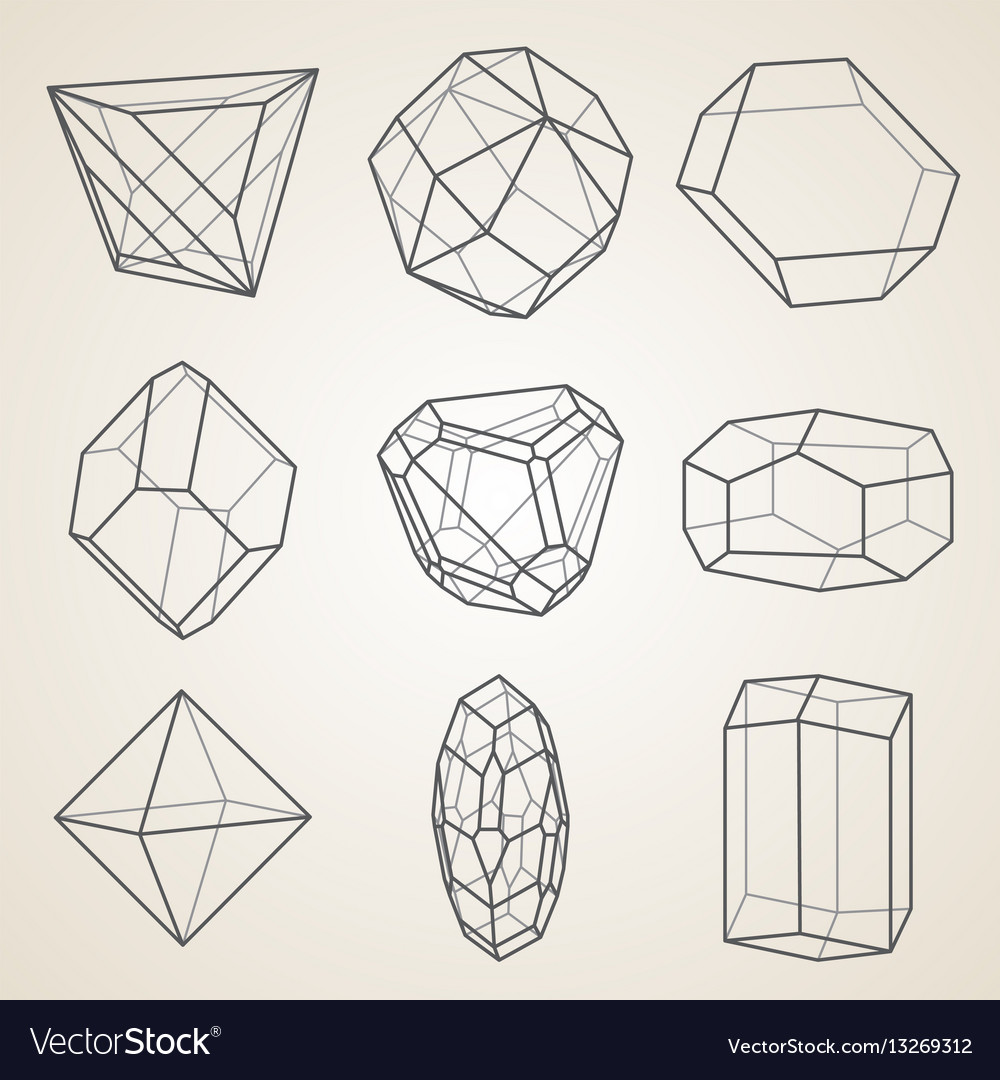 Set geometric crystals Royalty Free Vector Image