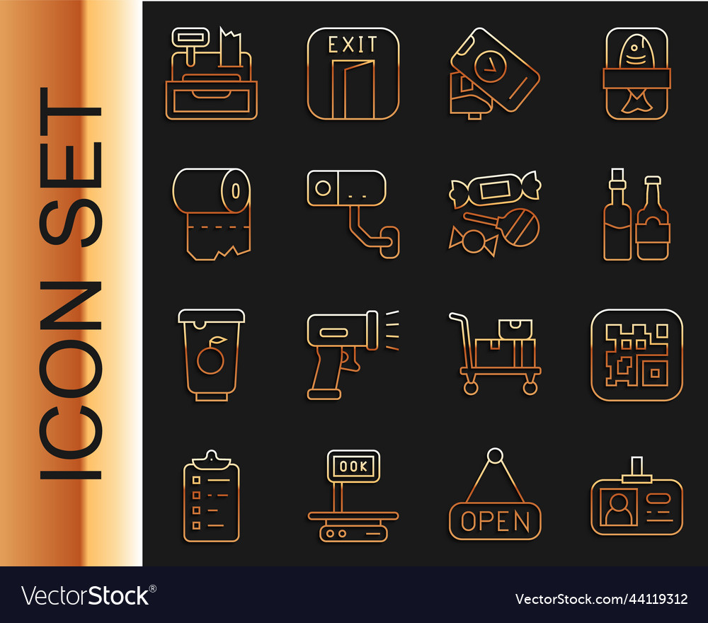 Set line identification badge qr code whiskey vector image Set line identification badge qr code whiskey