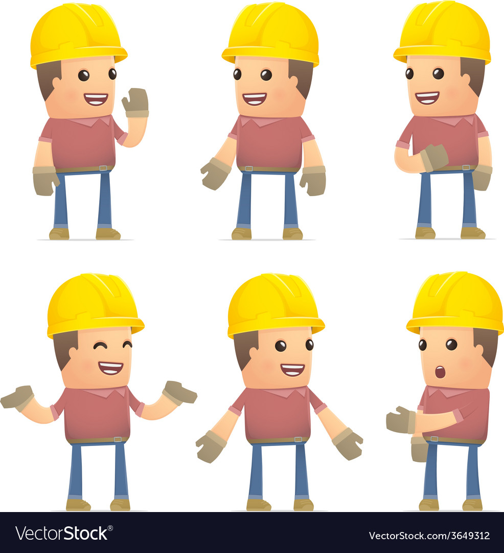 Set of builder character in different poses