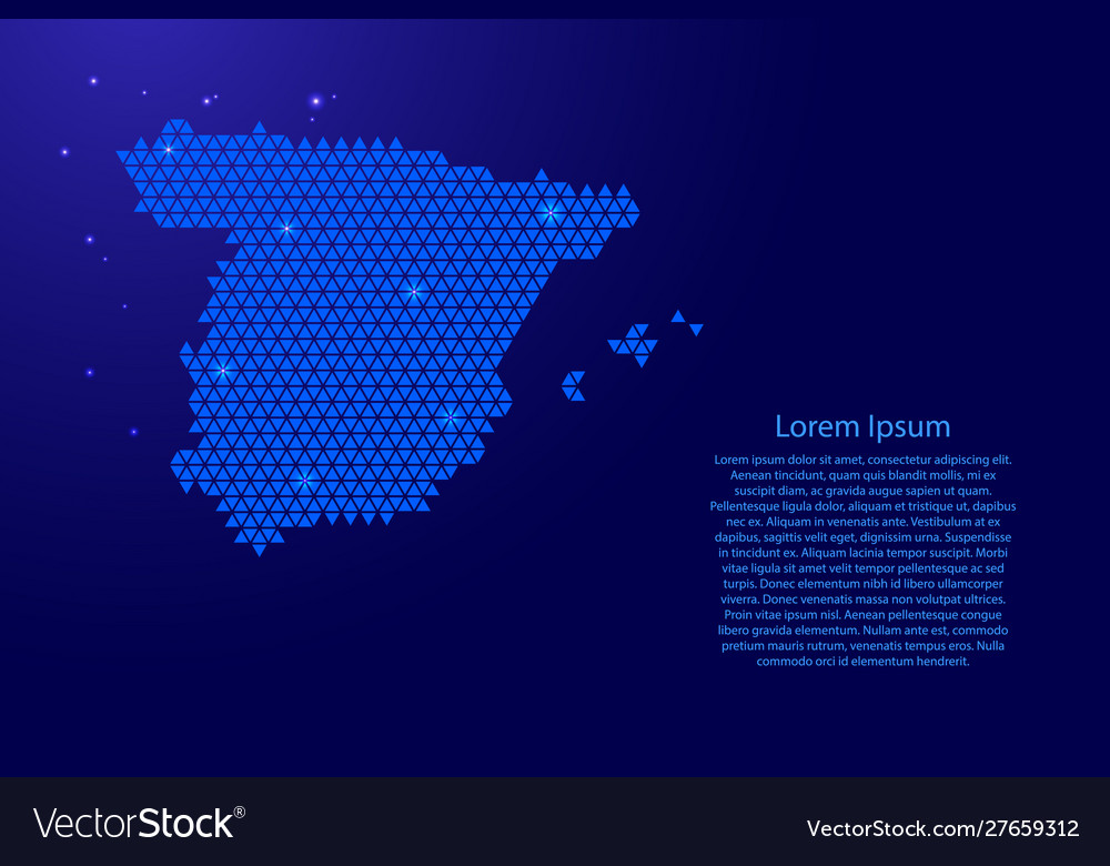 Spain map abstract schematic from blue triangles