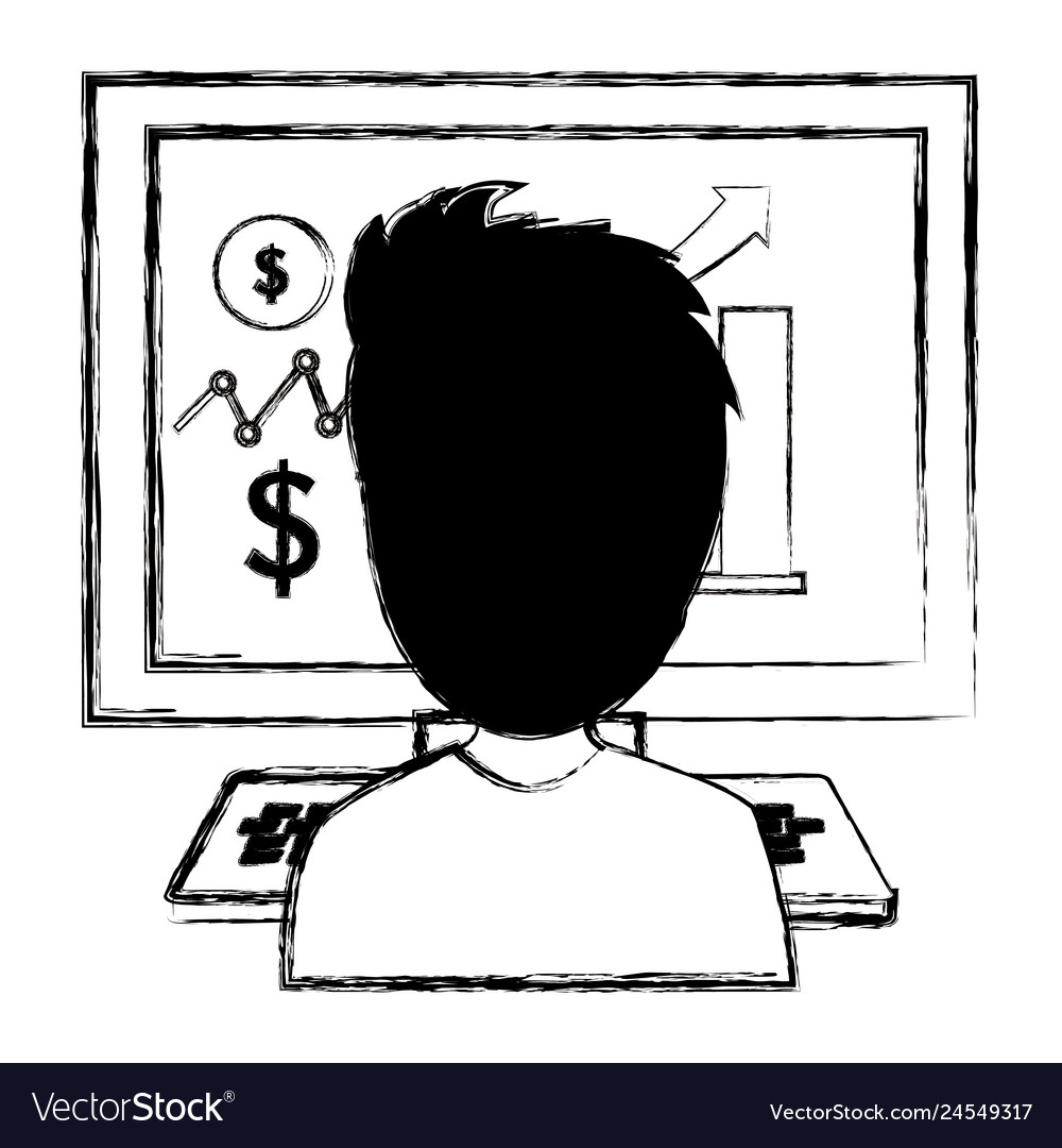 Businessman working in computer character vector image Businessman working in computer character