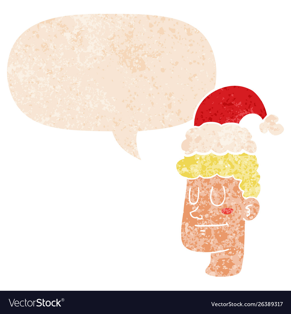 Cartoon man wearing christmas hat and speech