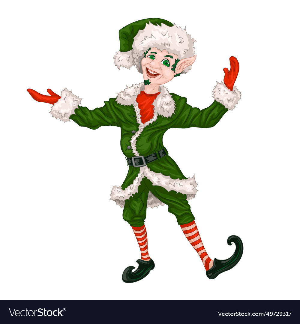 Christmas elf santa assistant in fur coat Vector Image