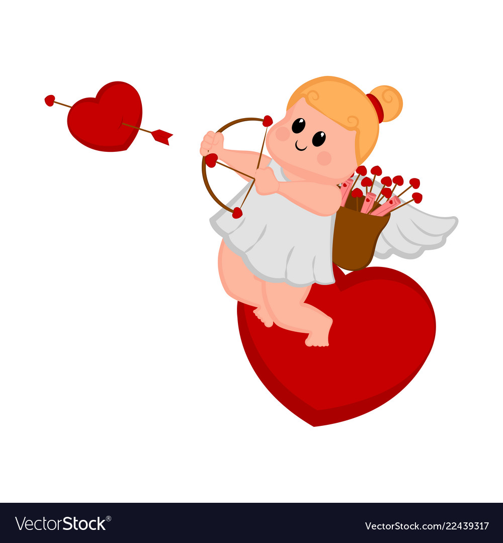 Cute cupid girl on a heart shape