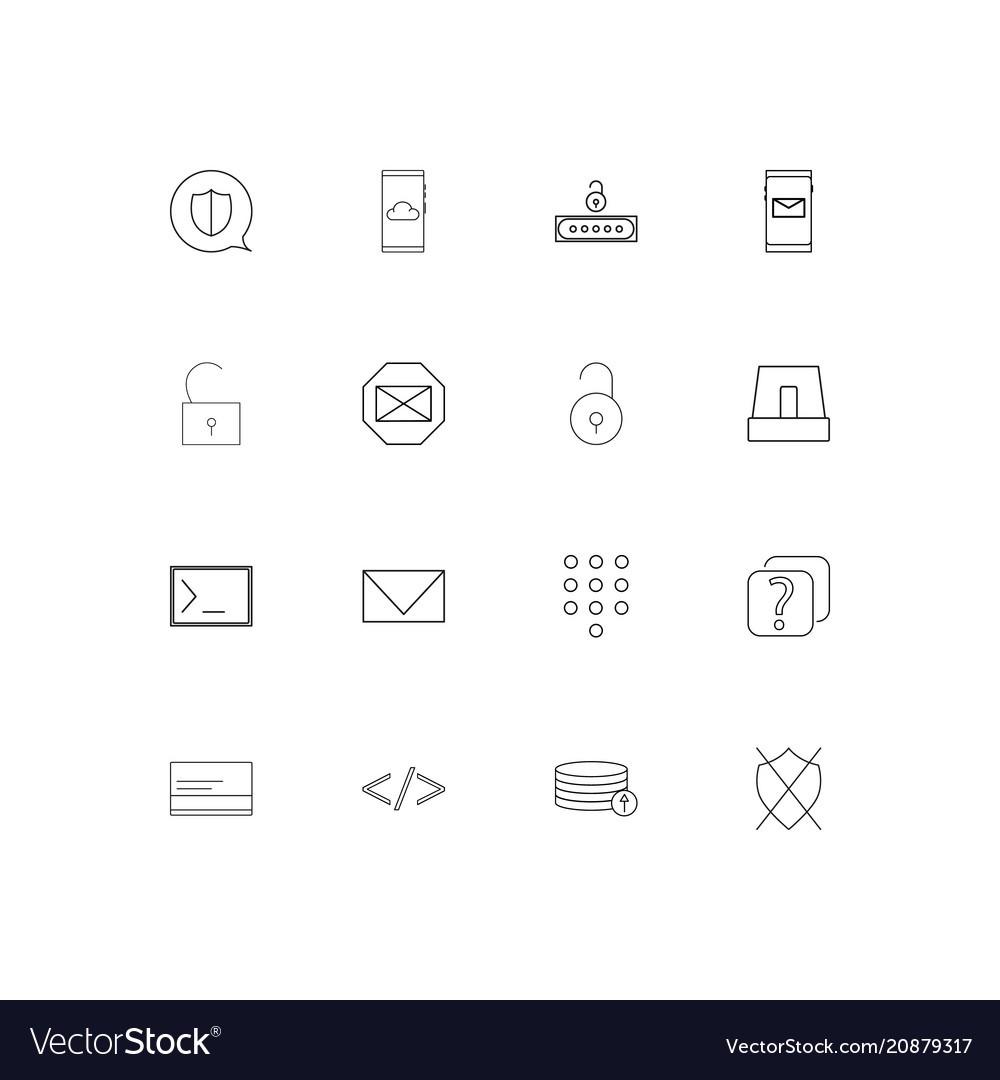 Cyber security linear thin icons set outlined