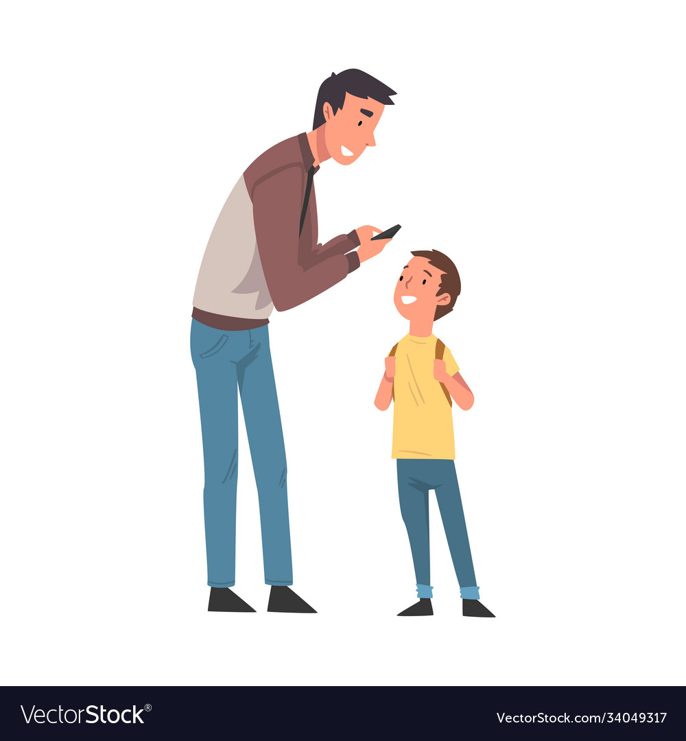 Father and his son young man calling taxi car Vector Image