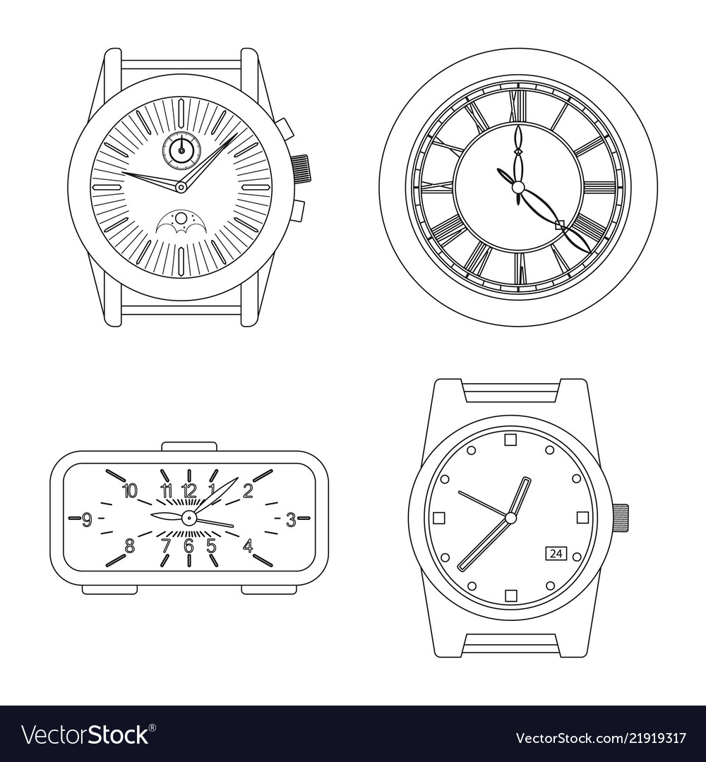 Isoliertes Objekt der Uhr- und Zeitsymbolsammlung vector image Isoliertes Objekt der Uhr- und Zeitsymbolsammlung