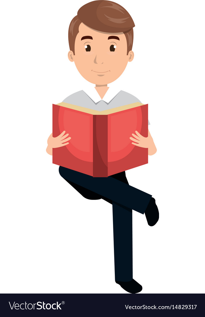 Man reading textbook character