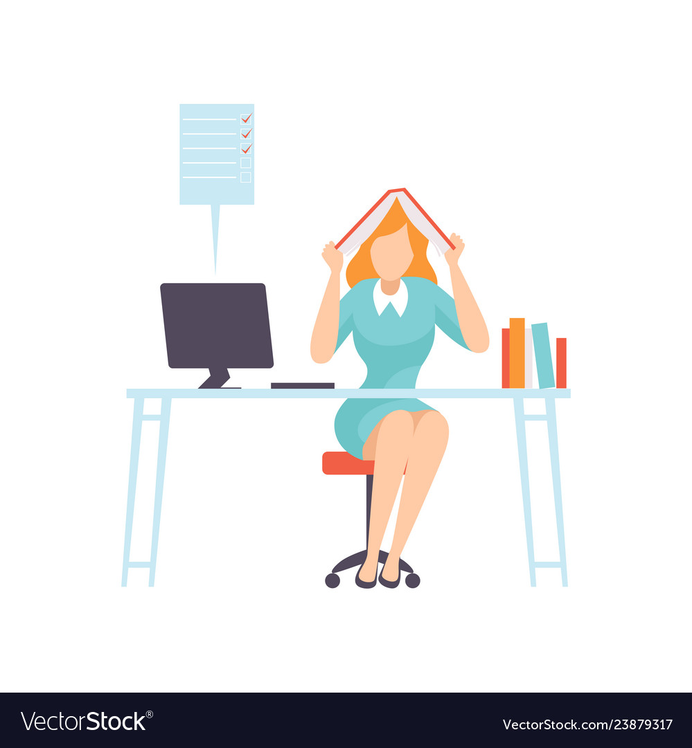 Overworked businesswoman seating in office