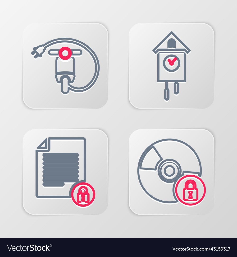 Set line cd or dvd disk with lock document vector image Set line cd or dvd disk with lock document