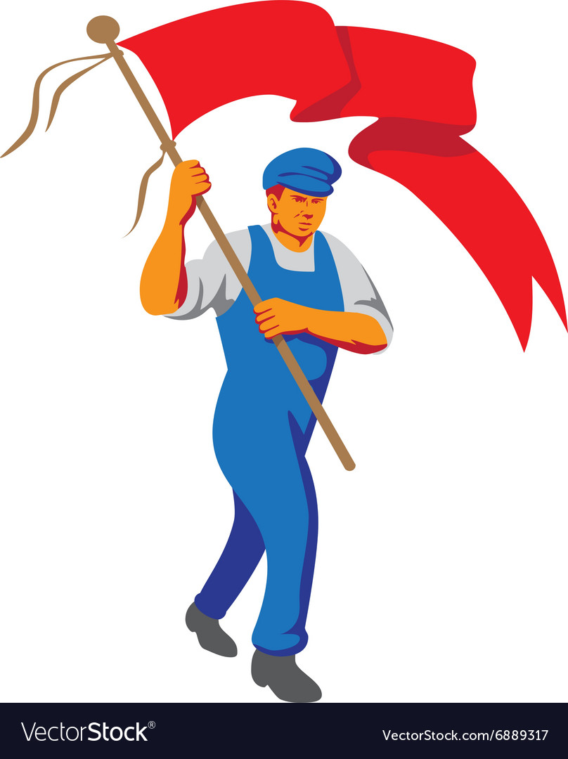 Worker marching flag bearer wpa Royalty Free Vector Image