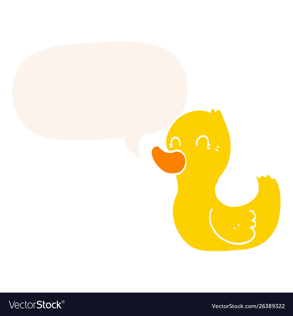 Cartoon duck and speech bubble in retro style