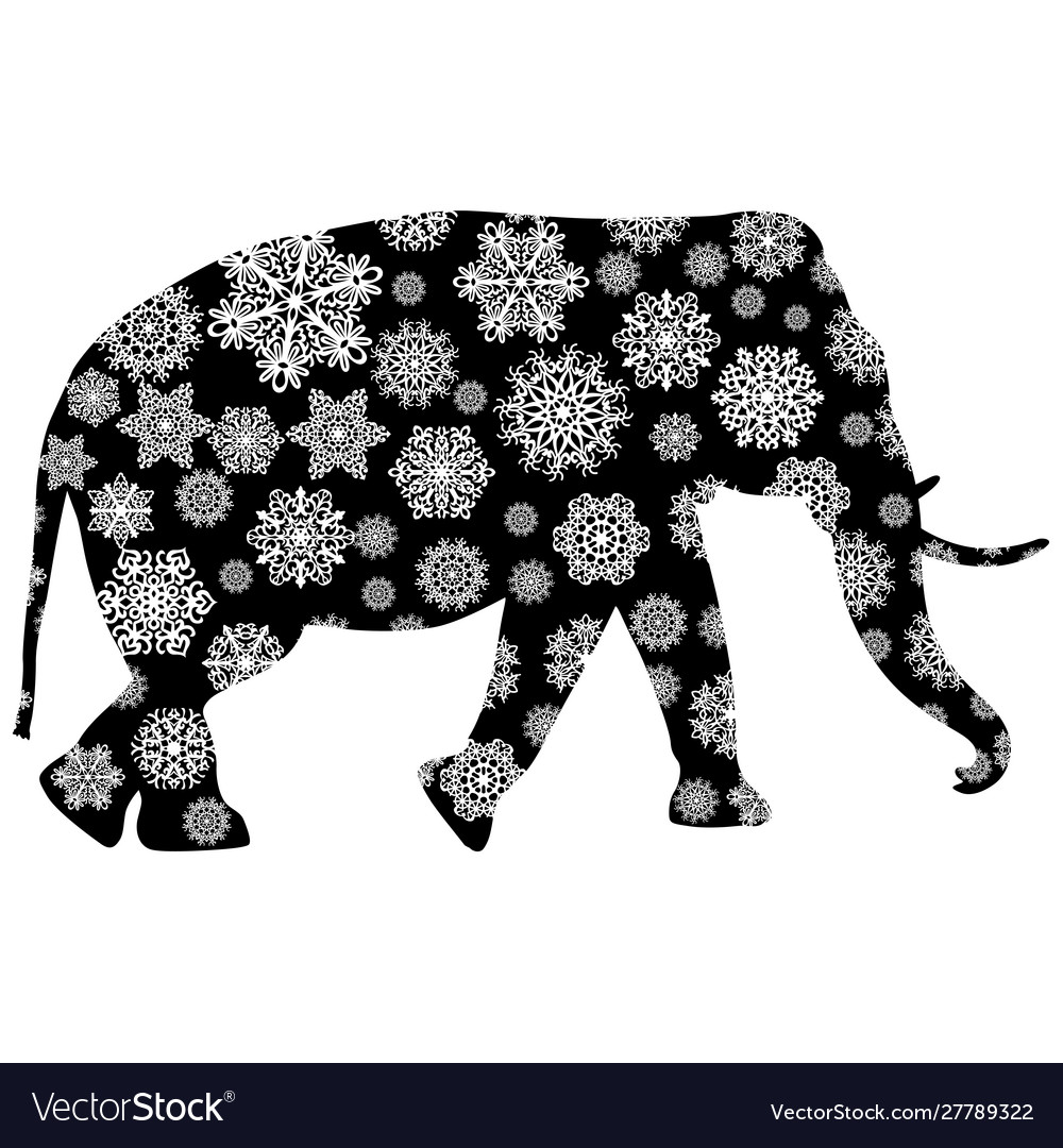 Christmas card elephant in snowflakes on a white Vector Image Christmas card elephant in snowflakes on a white
