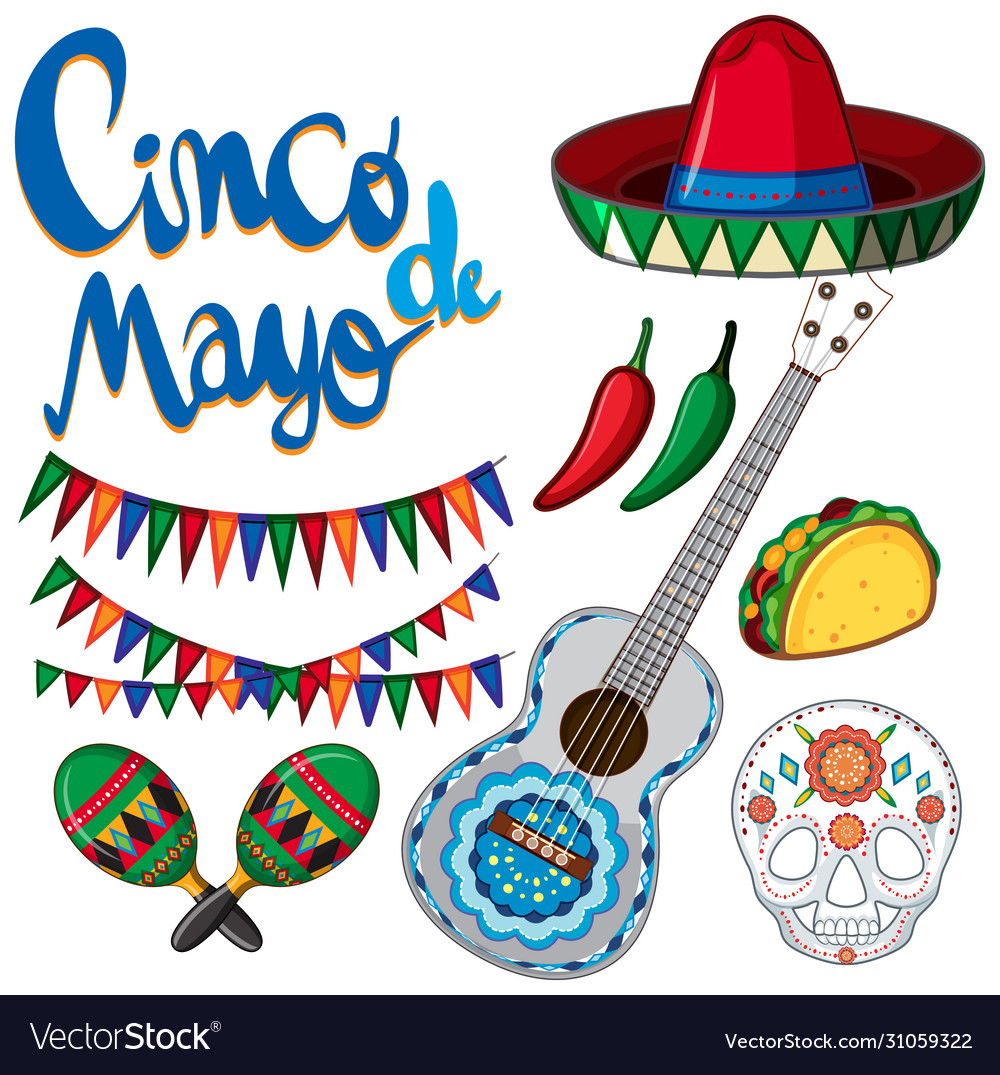 Cinco de mayo poster design with many items Vector Image