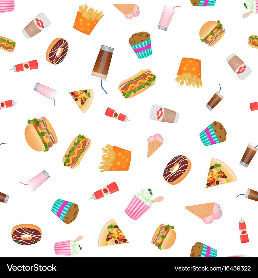 Flat design fast food seamless pattern Royalty Free Vector