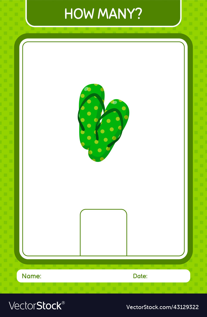 How many counting game with flip flop worksheet vector image How many counting game with flip flop worksheet