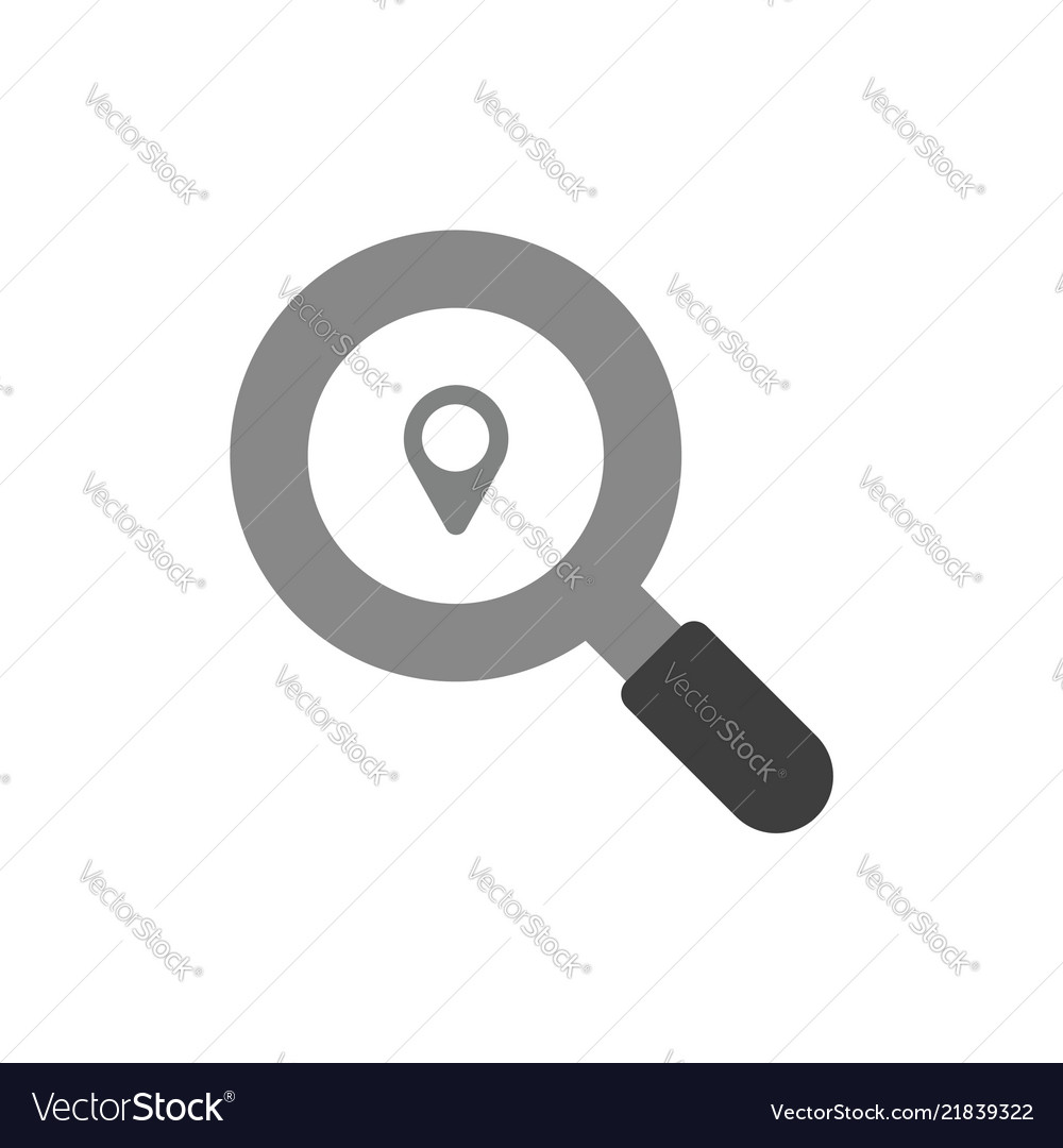 Icon concept of magnifying glass with map pointer vector image Icon concept of magnifying glass with map pointer