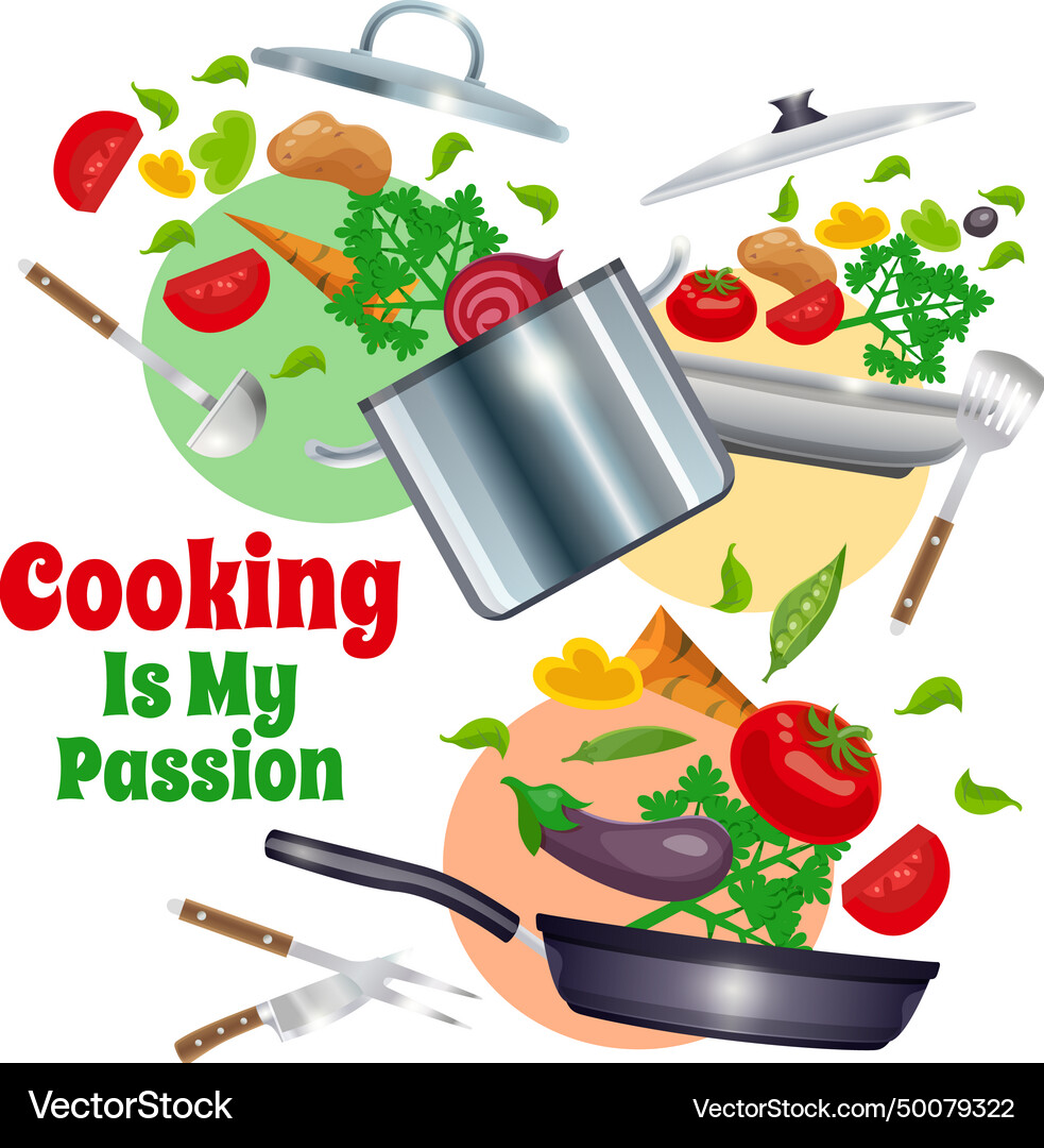 Kitchenware and vegetables composition Royalty Free Vector