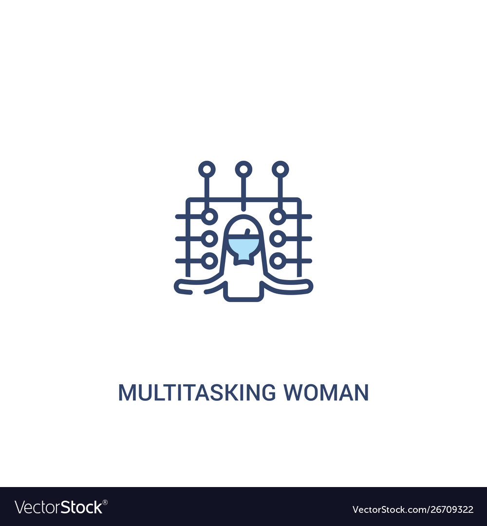 Multitasking woman concept 2 colored icon simple