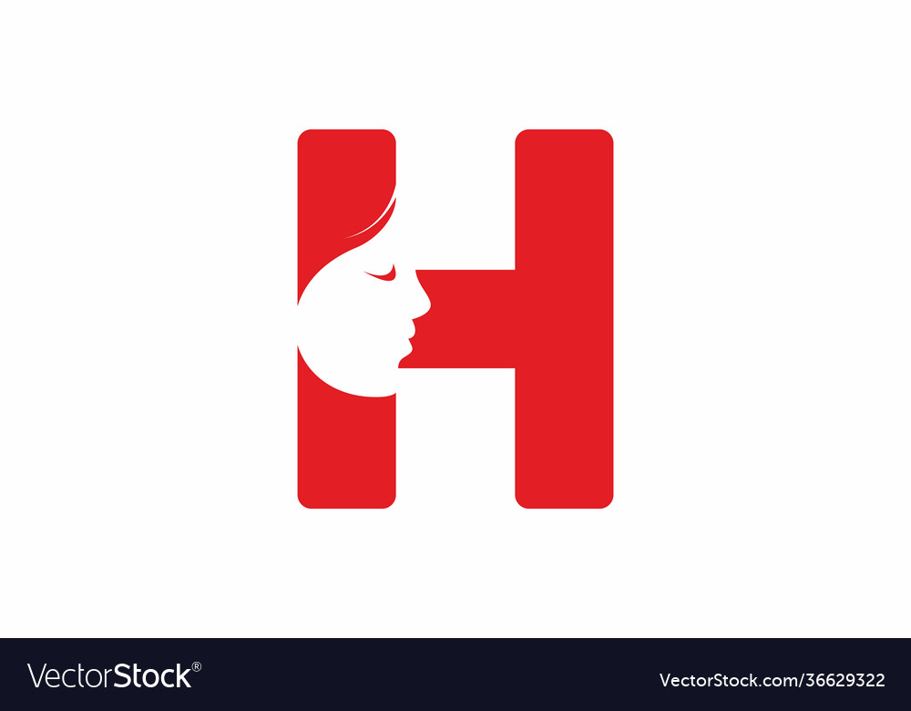 Red h initial letter with silhouette women face Vector Image