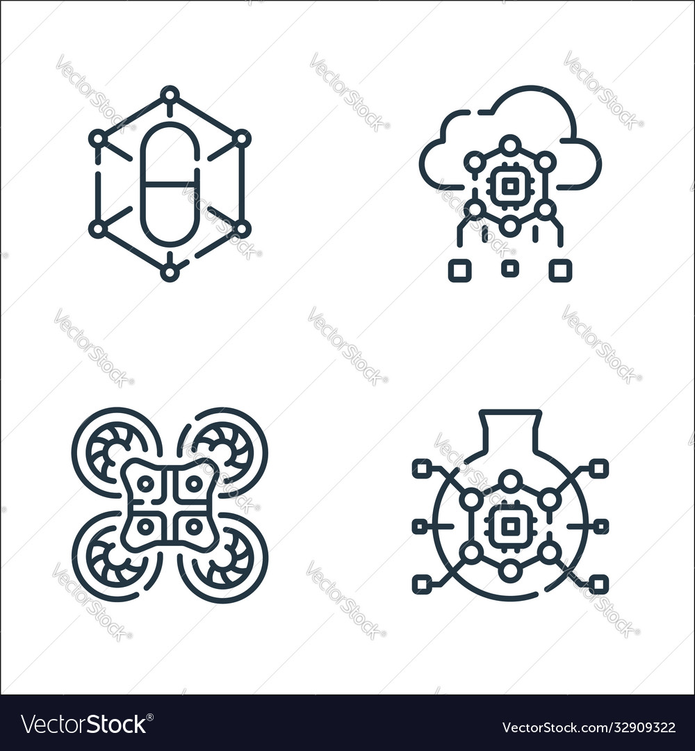 Robotics line icons linear set quality vector image Robotics line icons linear set quality